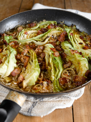 Cabbage braised with shallots and Pancetta