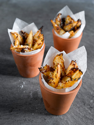 Roast swede wedges with parmesan