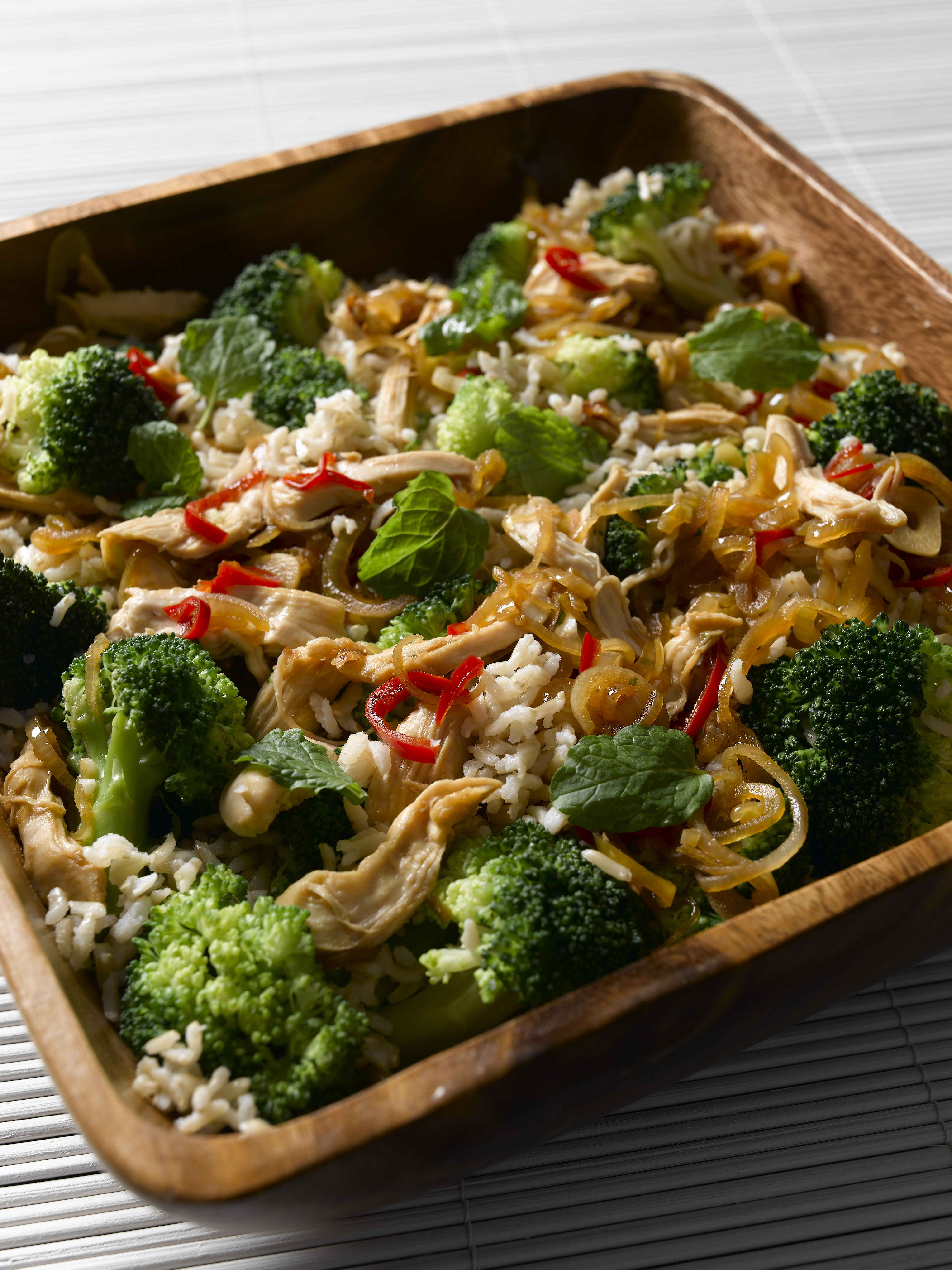 Warm Broccoli and Chicken Asian rice salad